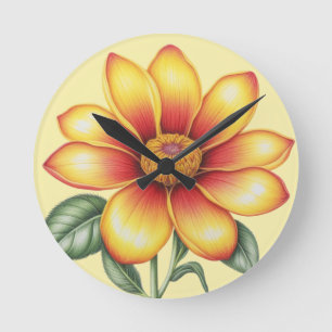 Orange Blume Runde Wanduhr