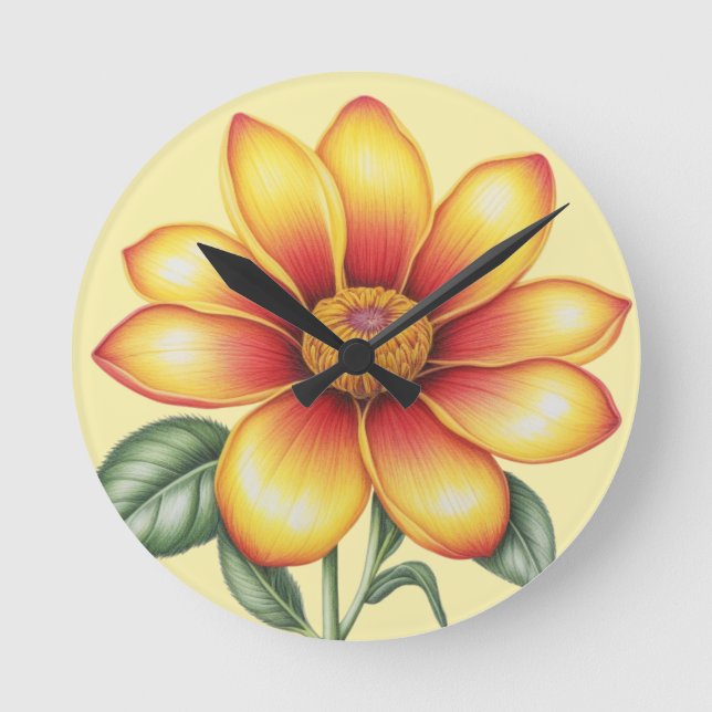 Orange Blume Runde Wanduhr (Vorderseite)