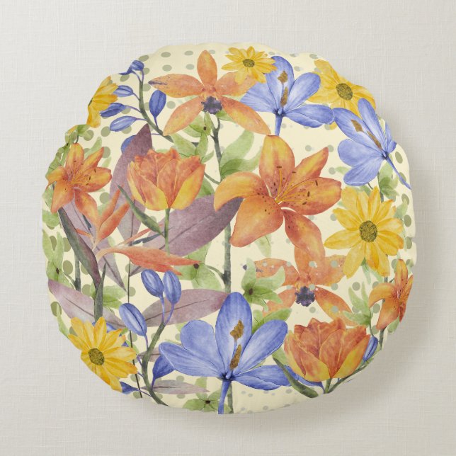 ORANGE-BLUME RUNDES KISSEN (Vorderseite)