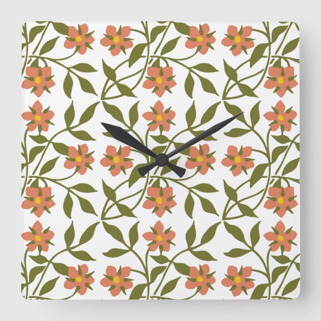 ORANGE BLUME SQUARE WAND CLOCK QUADRATISCHE WANDUHR (Vorderseite)