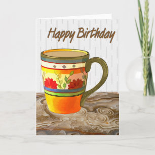 Orange Blume Tasse auf Stone Table Happy Birthday Karte