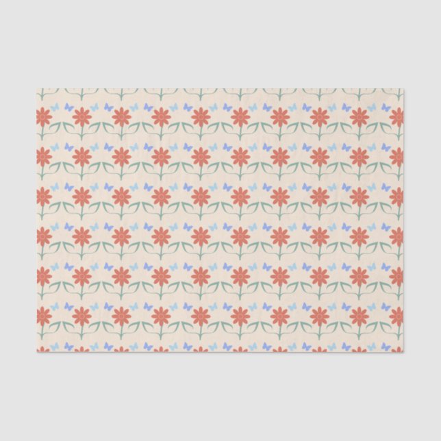 Orange Blume und blaue Schmetterlinge Seidenpapier (Vorderseite)