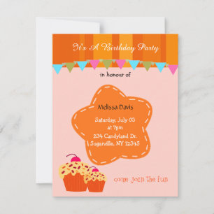 Orange Blume und Cupcake Geburtstagseinladung Einladung