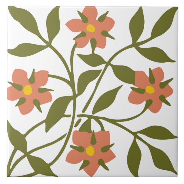 ORANGE BLUMEN  FLIESE (Vorderseite)