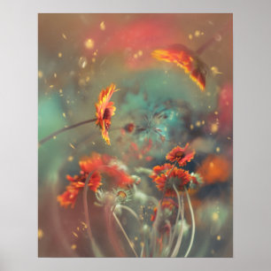 ORANGE BLUMEN MIT TRAUMHAFTER ATMOSPHÄRISCHER KULI POSTER