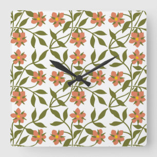 ORANGE BLUMEN QUADRATISCHE WANDUHR