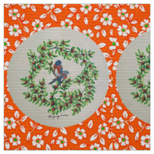Orange Blumen Western Bluebird Fabric Stoff