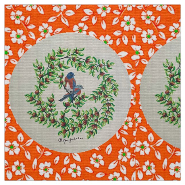 Orange Blumen Western Bluebird Fabric Stoff (Muster)
