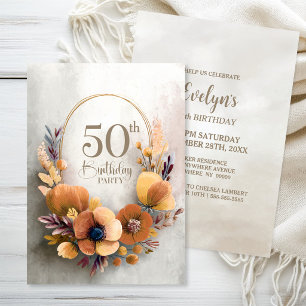 Orange Blumig 50. Geburtstagsfeier Einladung