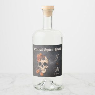 Orange Blumiges Elegantes Totenkopf-Monogramm-Hoch Alkoholflaschenetikett
