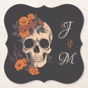 Orange Blumiges Elegantes Totenkopf-Monogramm Hoch Untersetzer