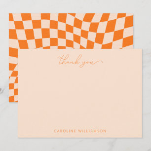 Orange Blush Abstrakt Checkerboard Individuelle Na Dankeskarte
