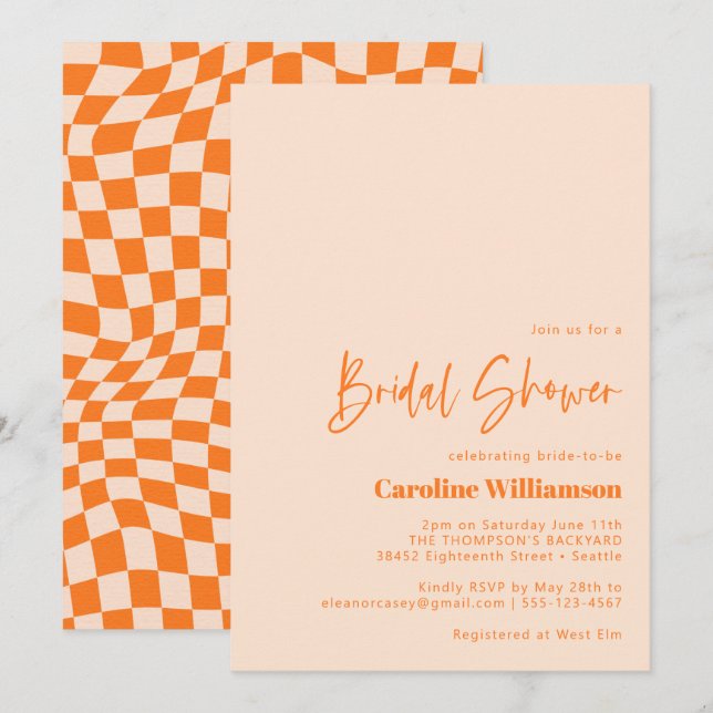Orange Blush Abstraktes Brautparty Einladung (Vorne/Hinten)
