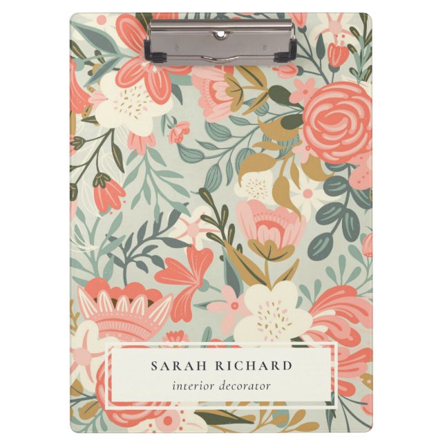 Orange Blush Aquamarin Blue Green Lace Ambrosia Fl Klemmbrett (Vorderseite)