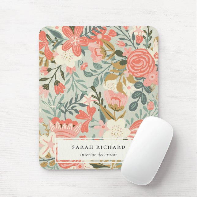 Orange Blush Aquamarin Blue Green Lace Ambrosia Fl Mousepad (Mit Mouse)