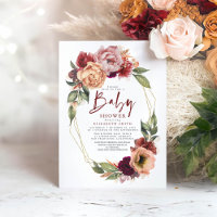 Orange Blush Burgundy Red Floral Fall Baby Dusche