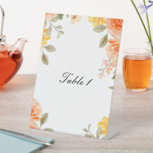 ORANGE BLÜTEN BOTANISCHES TISCHNUMMERSCHILD SOCKELSCHILD