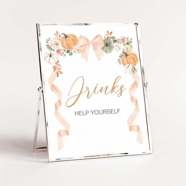 Orange Bogen Kürbis Baby Shower Getränke Schild (Orange Pumpkin Baby Shower Drinks Sign)