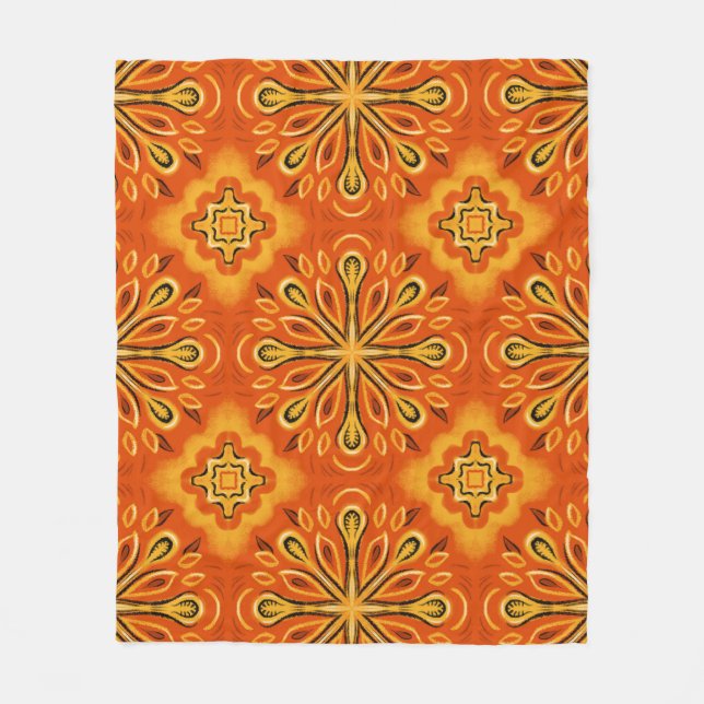 Orange Boho Abstrakte Blume Muster dekorativ Fleecedecke (Vorderseite)