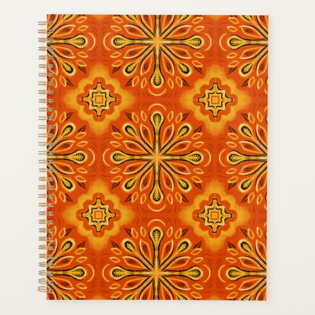Orange Boho Abstrakte Blume Muster dekorativ Planer (Vorderseite)
