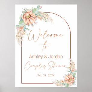 Orange Boho Cactus Couples Dusche Begrüßungszeiche Poster
