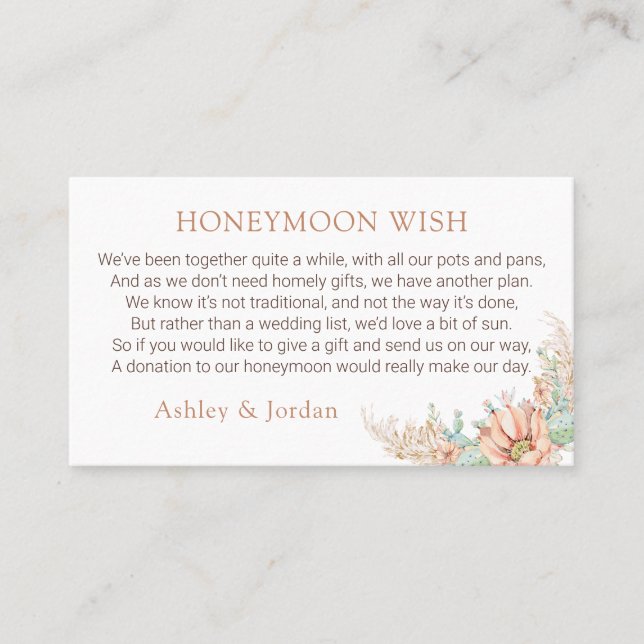 Orange Boho Cactus Honeymoon Fund Enclosure Card Visitenkarte (Vorderseite)