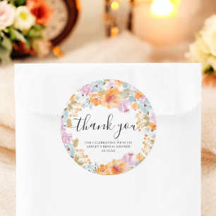 Orange Boho Floral Wasserfarbe Danke Braut- Runder Aufkleber