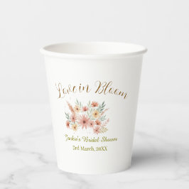 Orange Boho Liebe in Blüte Brautdusche Name Retro Pappbecher