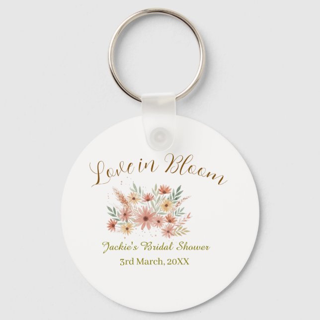 Orange Boho Liebe in Blüte Brautparty Name Retro Schlüsselanhänger (Vorderseite)