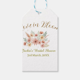 Orange Boho Liebe in Blüten Hochzeitsdusche Name R Geschenkanhänger