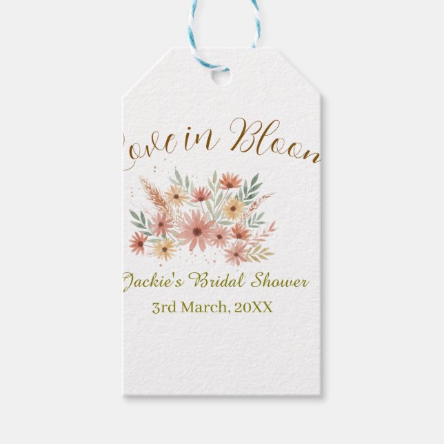 Orange Boho Liebe in Blüten Hochzeitsdusche Name R Geschenkanhänger (Vorderseite)