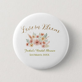 Orange boho love in Bloom bridal shower name retro Button