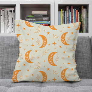 Orange Boho Moon and Stars pattern Kissen