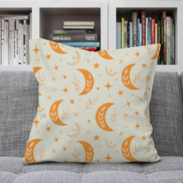Orange Boho Moon and Stars pattern Kissen
