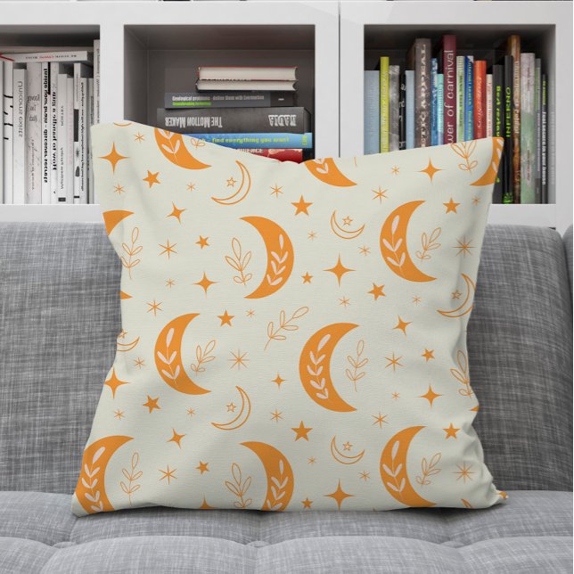 Orange Boho Moon and Stars pattern Kissen (Von Creator hochgeladen)