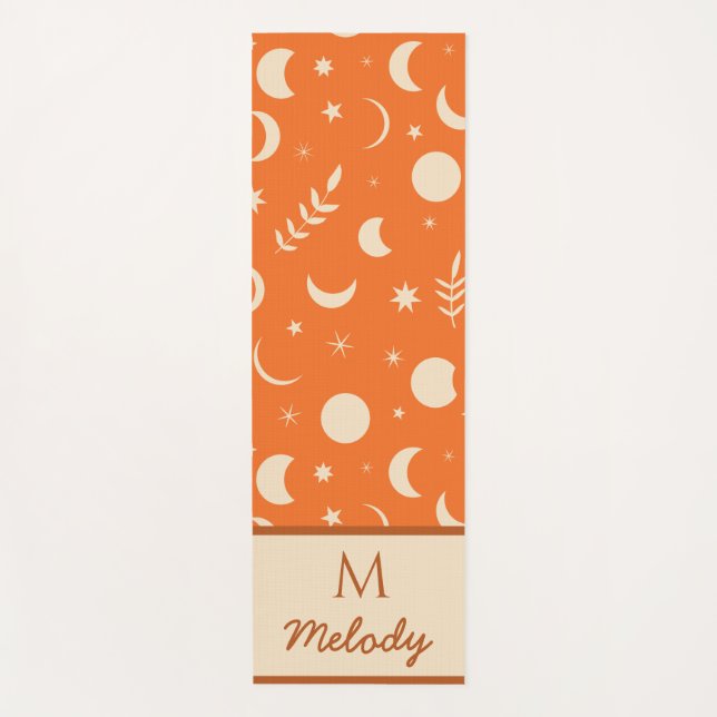 Orange Boho Moon Phases Mustermonogramm Yogamatte (Vorderseite)