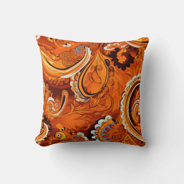 Orange Boho Paisley Seamless Pattern Kissen (Vorderseite)