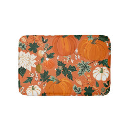 Orange Boho Pumpkin Autumn Floral Pattern Badematte