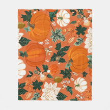 Orange Boho Pumpkin Autumn Floral Pattern