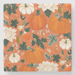 Orange Boho Pumpkin Autumn Floral Pattern Steinuntersetzer