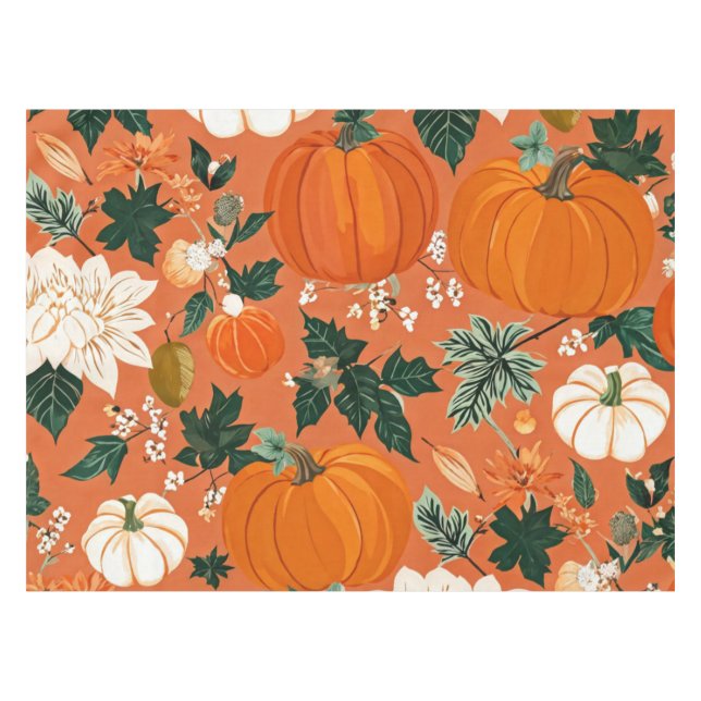 Orange Boho Pumpkin Autumn Floral Pattern Tischdecke (Vorderseite (Horizontal))