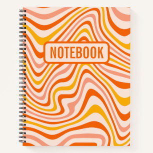 Orange Boho Retro Abstrakte Wavy Lines Notizbuch