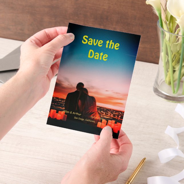 orange boho Save the Date QR Website-Namen phot hi (Handgehalten)