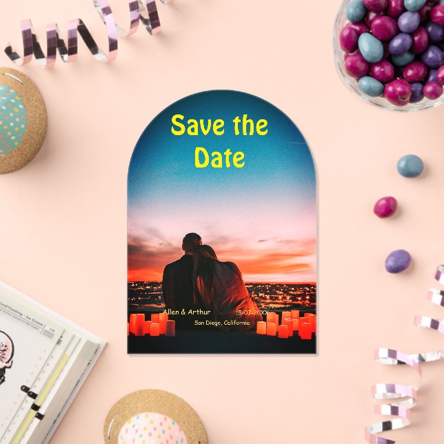 orange boho Save the Date QR Website-Namen phot hi Acryleinladungen (Insitu (Feier))