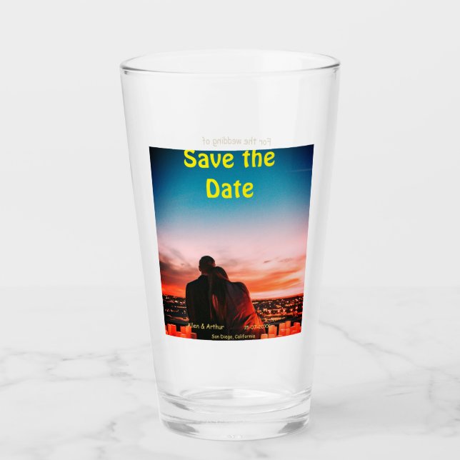 orange boho Save the Date QR Website-Namen phot hi Glas (Vorderseite)