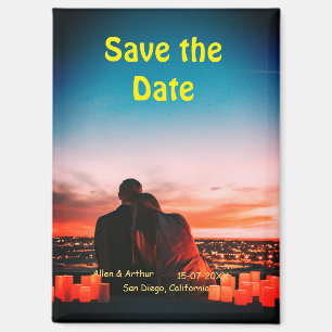 orange boho Save the Date QR Website-Namen phot hi Magnet