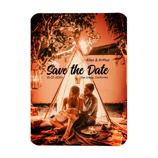 orange boho Save the Date QR Website-Namen phot hi Magnet (Vertikal)