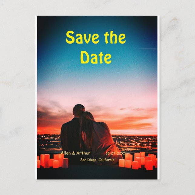 orange boho Save the Date QR Website-Namen phot hi Postkarte (Vorderseite)