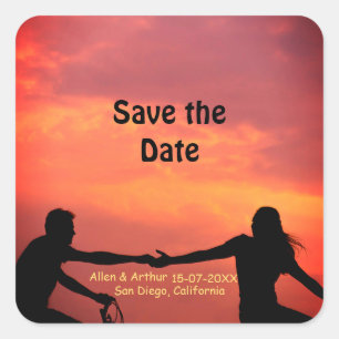 orange boho Save the Date QR Website-Namen phot hi Quadratischer Aufkleber