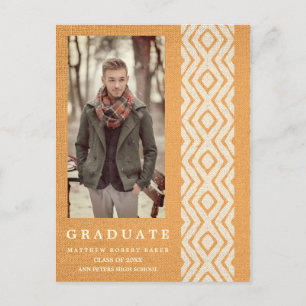 Orange Boho Tribal Textil Foto Abschluss Ankündigungspostkarte